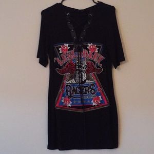 Lace up graphic tee shirt dress